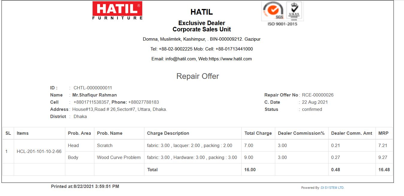 Repair Cost Calculation